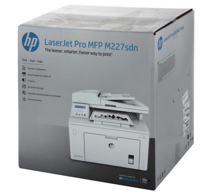 МФУ лазерное ч/б HP LaserJet Pro MFP M227sdn [ A4, Duplex, 1200x1200, 28 стр/мин, RJ-45, 9.4 кг ]