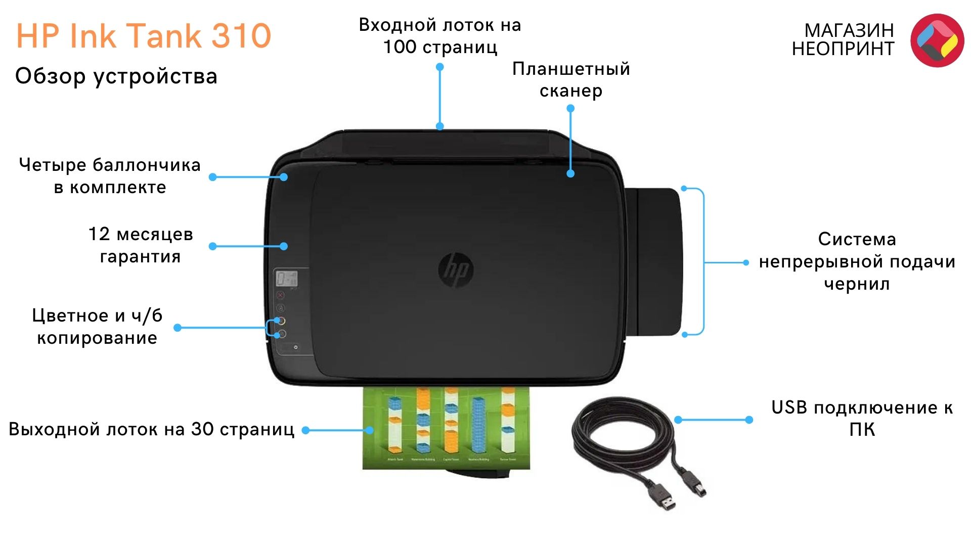 МФУ струйное цветное HP Smart Tank 310