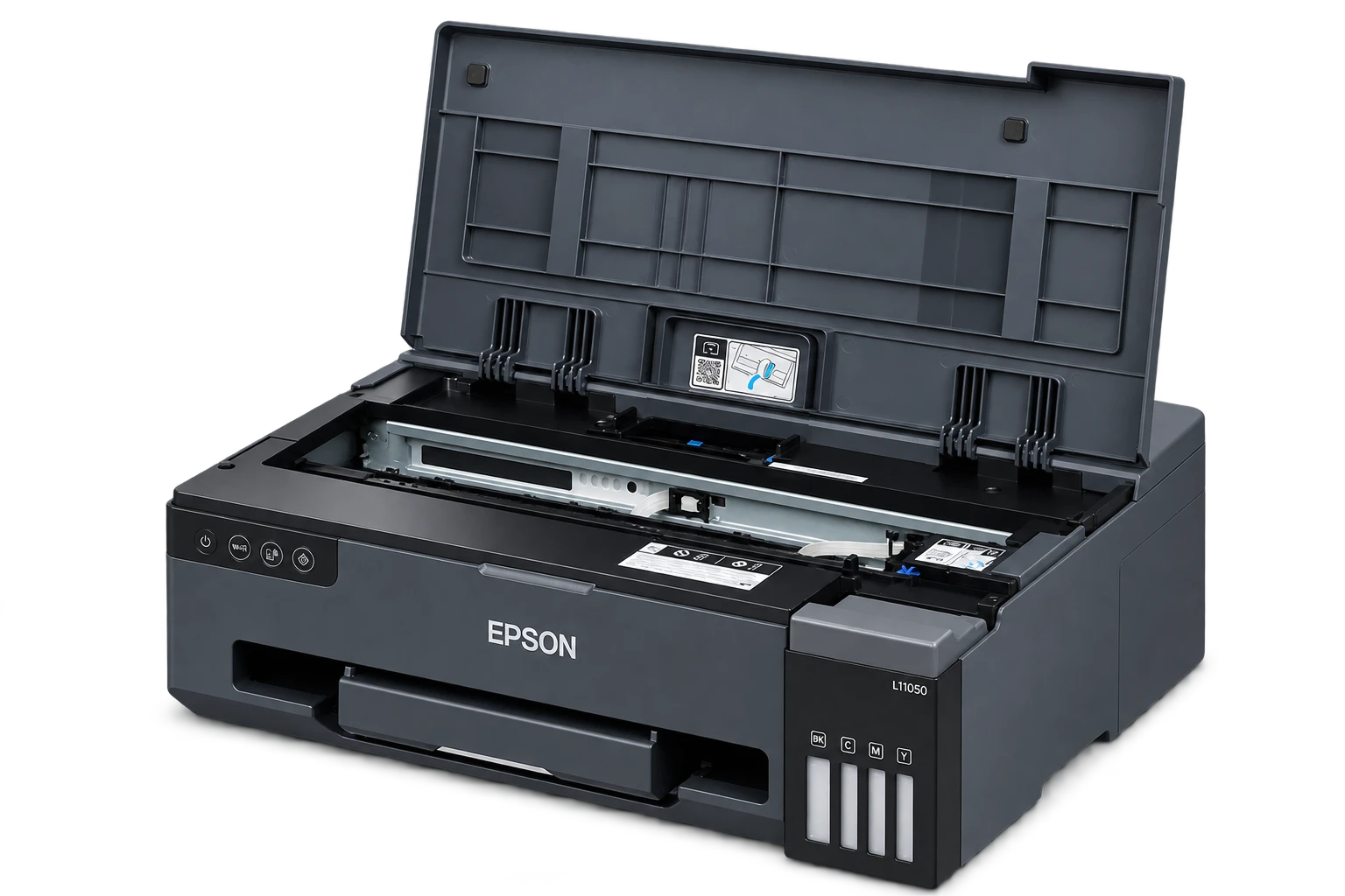 Epson L11050 с открытой сервисной крышкой и доступом к механизму печати