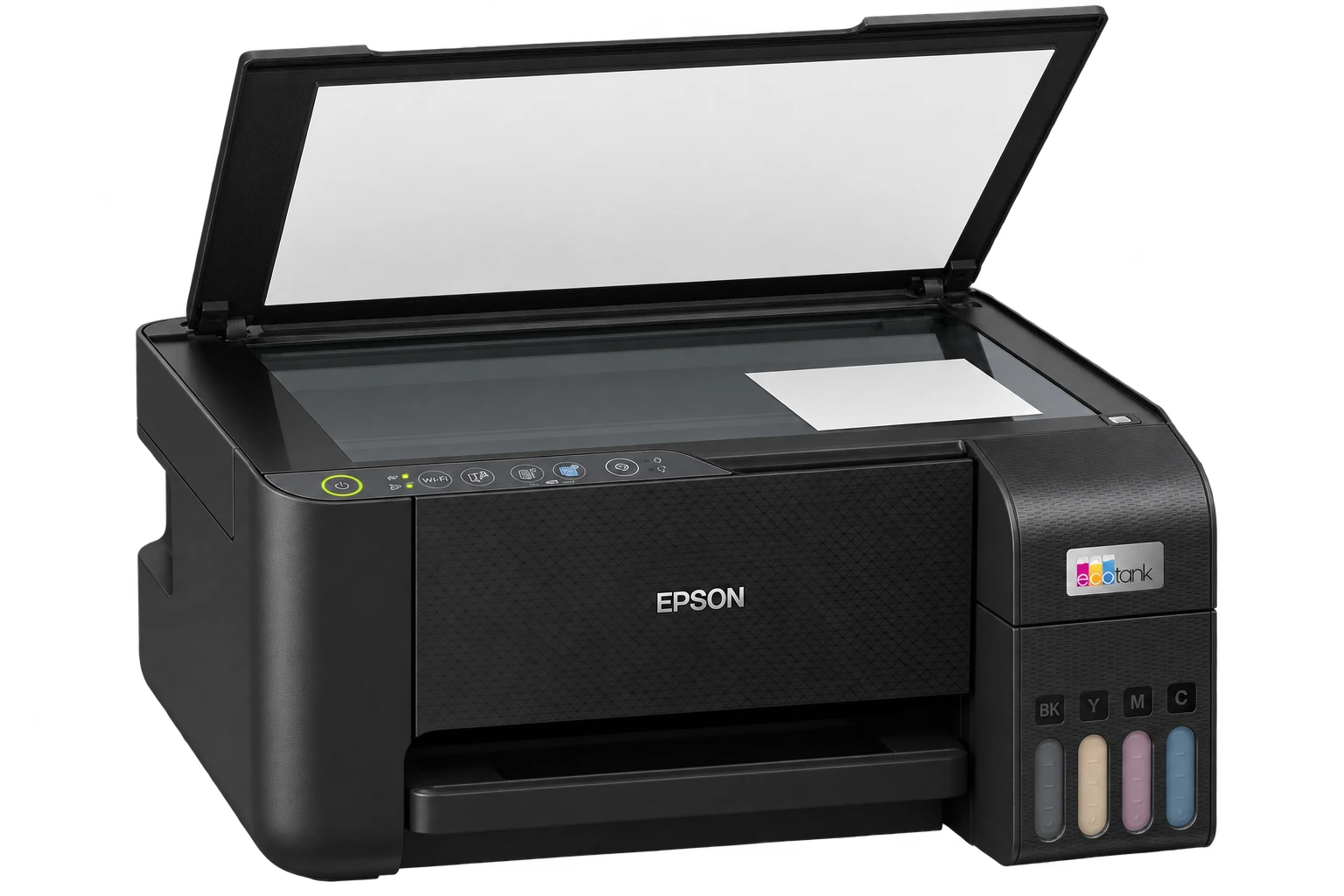 Открытый планшетный сканер Epson L3250 с оригиналом на стекле лицевой стороной вниз
